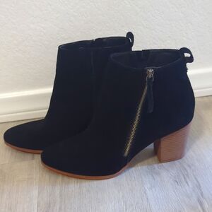 NWOT Susina Ankle Boot W12 Black Suede with Gold Tone Zipper Pull